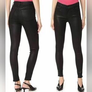 J Brand black wax coated mid rise super skinny jeans fearless sz 26